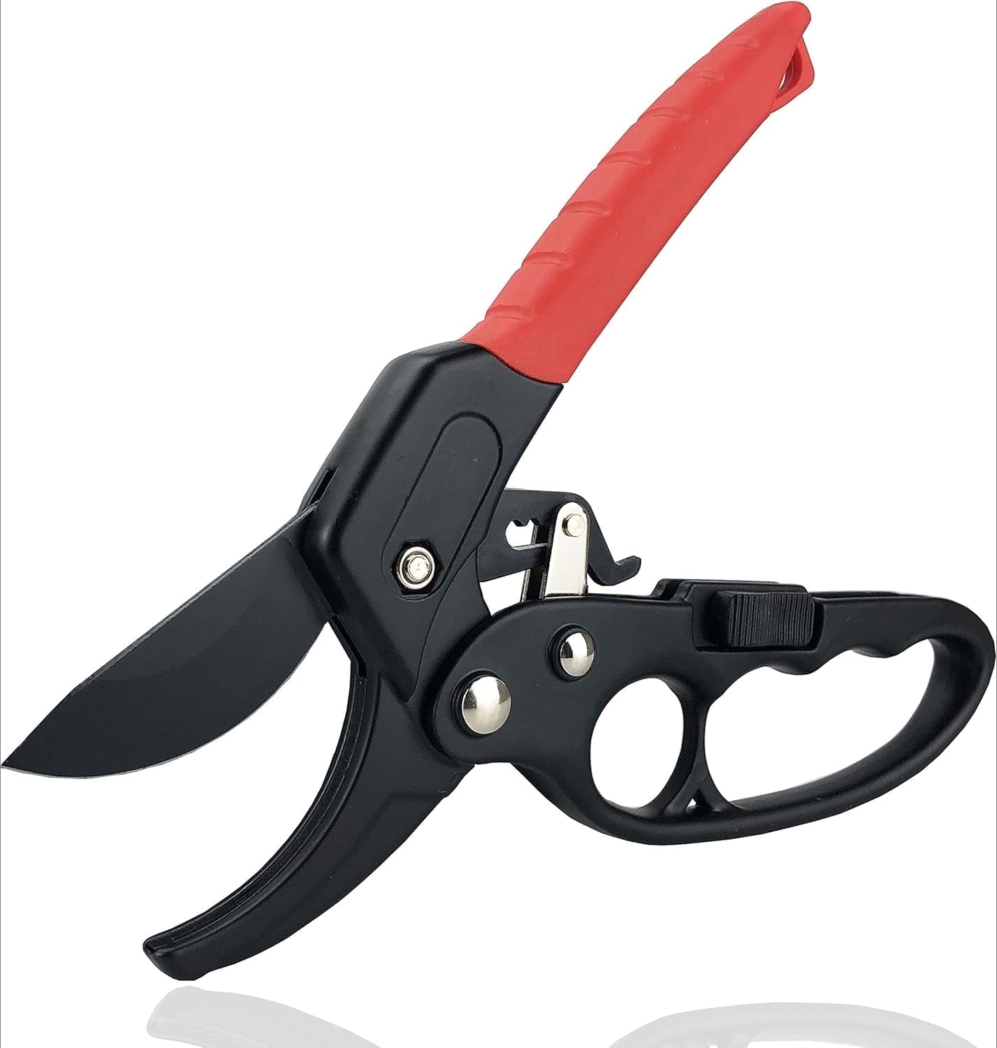 8" Heavy-Duty Ratchet Anvil Pruning Shears, Reinforced Handle, Garden Clippers, Hand Pruner Scissors Red