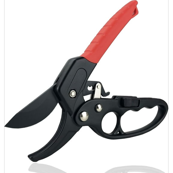 8" Heavy-Duty Ratchet Anvil Pruning Shears, Reinforced Handle, Garden Clippers, Hand Pruner Scissors Red