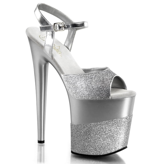 8" Heel, 4" PF Ankle Strap Sandal - Slv Gltr/Slv-Gltr, 11