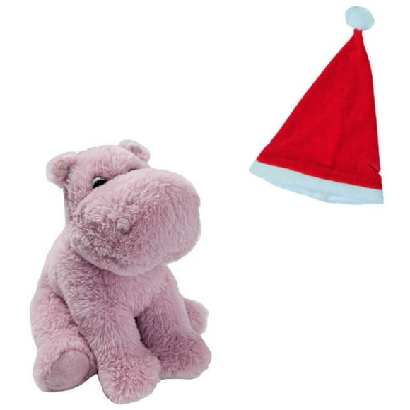 Plush Gear Henley the Hippo 8" Stuffed Animal with Christmas Hat, Soft Holiday Plush Toy Gift For Kids