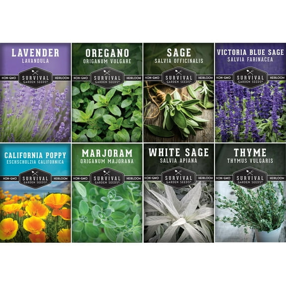 8 Herbs & Flower Drought Tolerant Seed Collection - Perennial Full Sun Seeds
