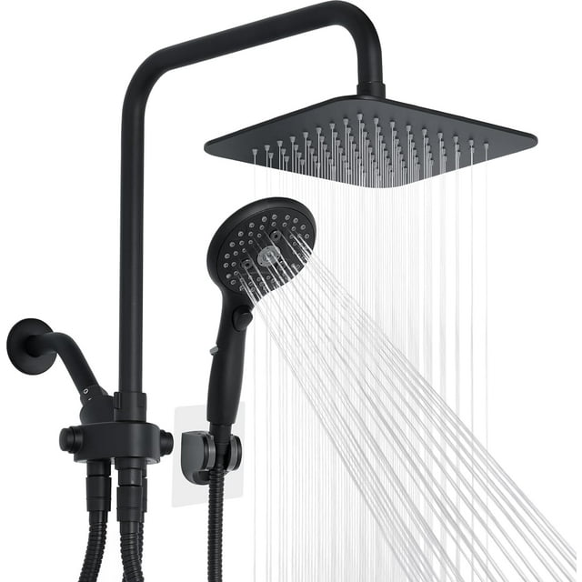 8'' High Pressure Rainfall Shower Head with 6 Function Handheld Shower Spray, Dual Shower Head Combo with Adjustable Slide Bar, Luxury Matte Black