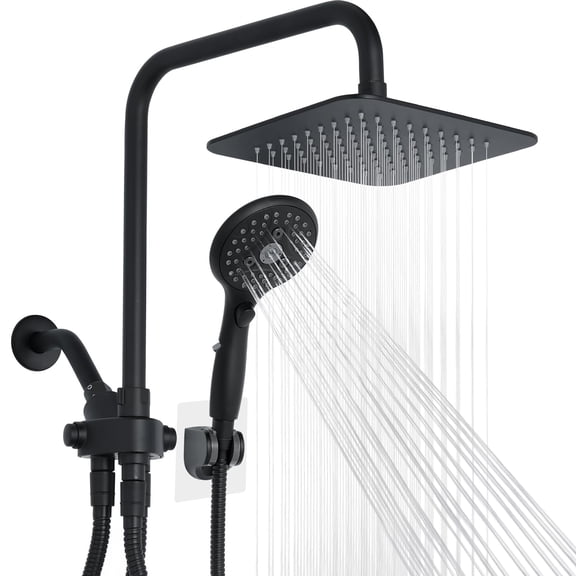 8'' High Rainfall Shower Head With 6 Function Handheld Spray Dual Combo Adjustable Slide Bar Luxury Matte Black