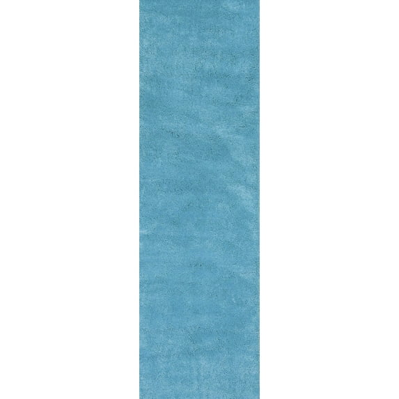 8' Highlighter Blue Indoor Shag Runner Rug