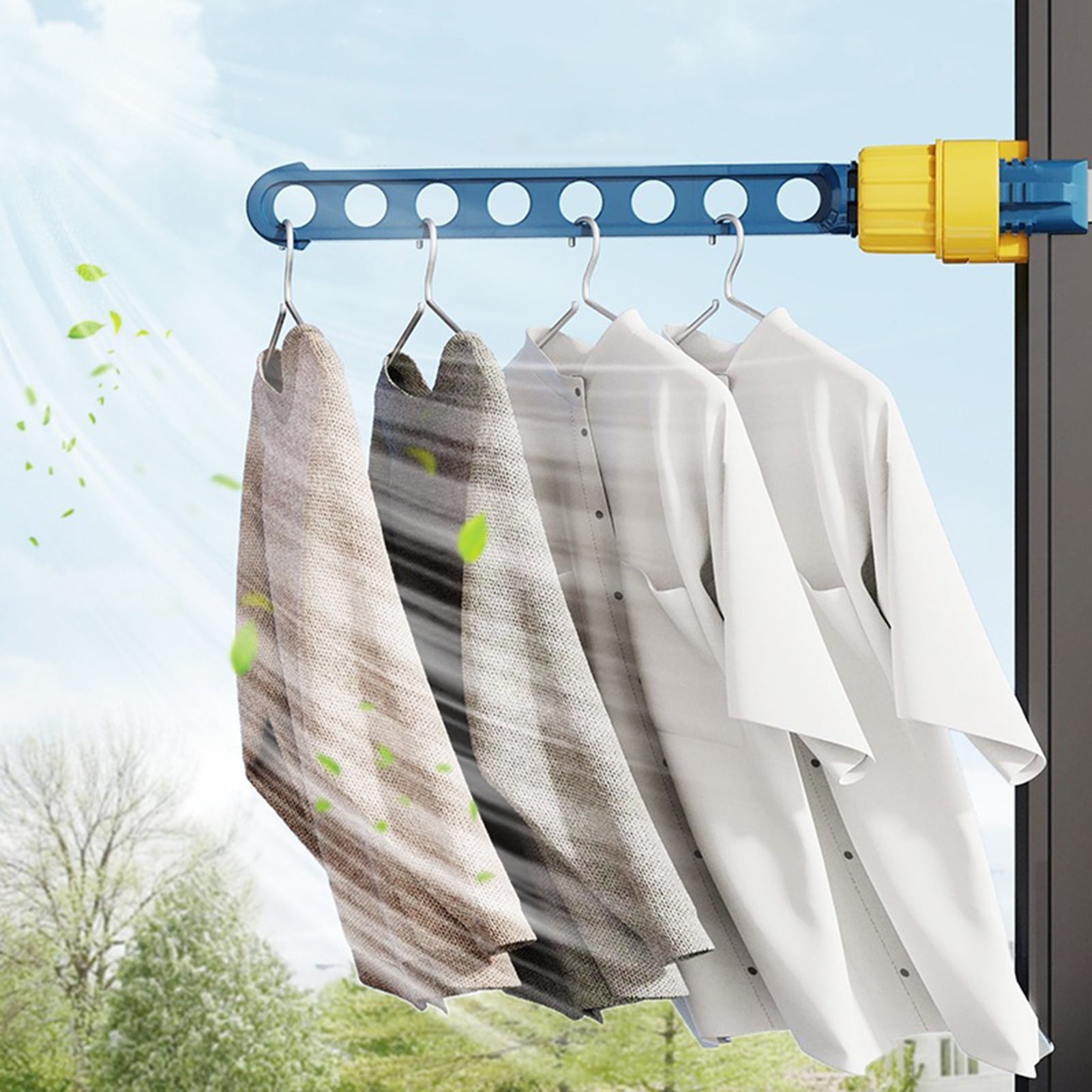 8Hole Clothes Hanger Rack Window Frame Mount, Portable Adjustable