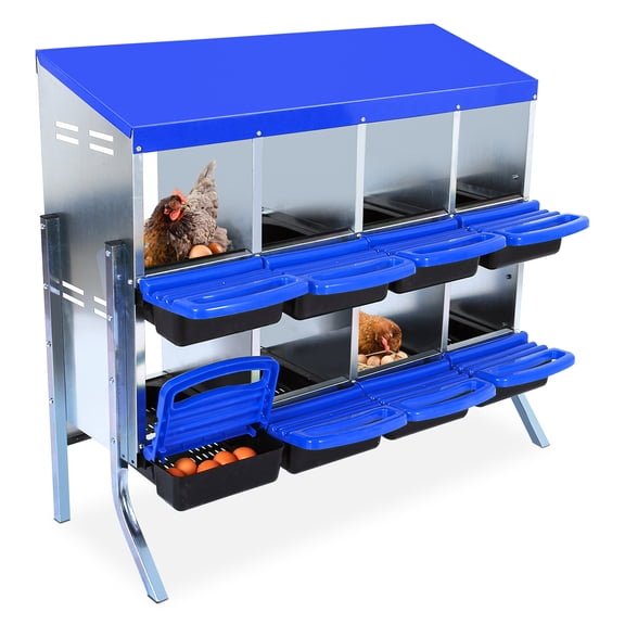 8-Hole Metal Chicken Nesting Box with Removable Lid, Roll-Away Design for Easy Egg Collection & Ventilation Holes, Ideal for Chicken Coops, Ducks, and Hens
