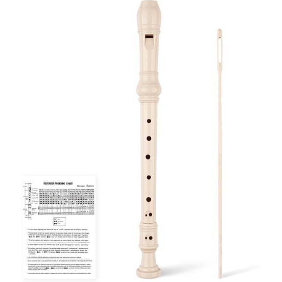 8-Hole Soprano Descant Recorder Baroque Style Kids Music Flute with Cleaning Rod & Case Bag for School Student Home Entertainment - Beige