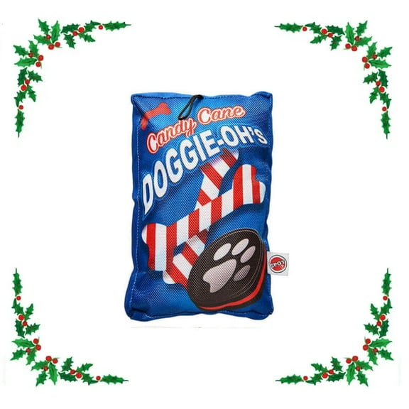 8" Holiday Dog Christmas Crinkle Cookie and Candy Snack Bag Toys Durable Crunch (8" Candy Cane Doggie oh's)