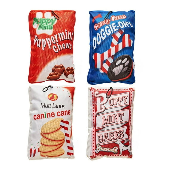 8" Holiday Dog Christmas Crinkle Cookie and Candy Snack Bag Toys Durable Crunch (Discounted Random Toy - Sellers Choice)