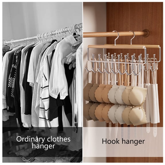 8-Hook Wooden Clothes Hanger, Stainless Steel Multi Hook Hanger for Wardrobe, Space Saving Closet Organizer, Sturdy Non-Slip Coat Rack, Compact Home Storage Solution