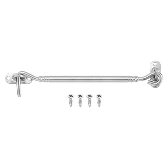 8" Hook and Eyes Catch Door Latch Locks, Stainless Steel Cabin Hooks, Silver