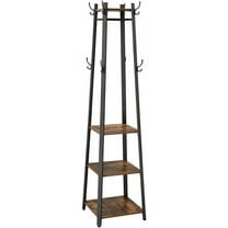 8 Hooks Coat Rack Stand with 3 Shelves Coat Tree for Entryway Bedroom Living Room Rustic Brown and Black