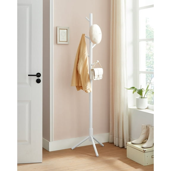 8 Hooks Solid Wood Coat Rack Free Standing Coat Rack Tree Shaped Coat Rack for Clothes Hats Bags for Living Room Bedroom White