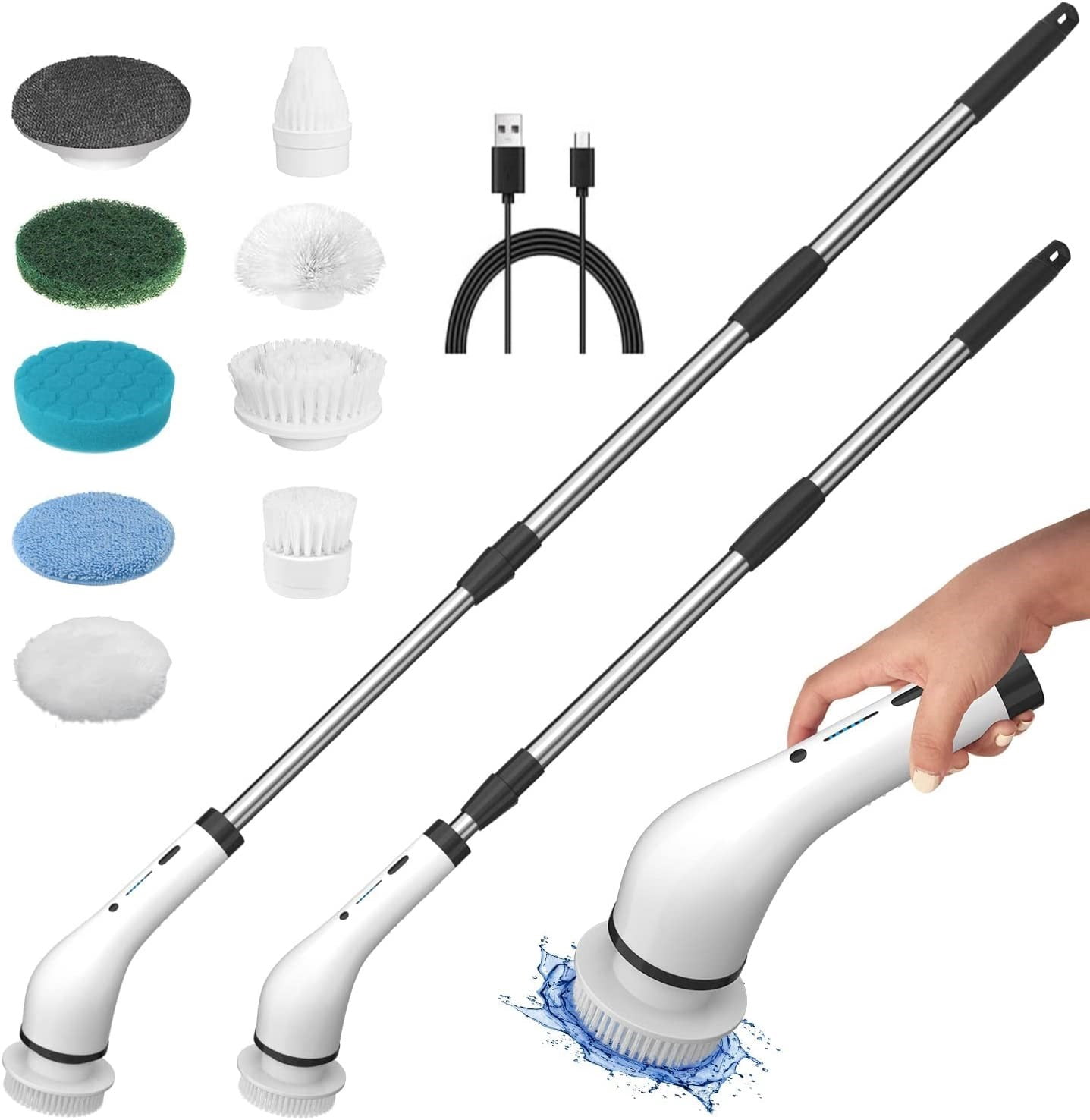 8 IN 1 Electric Spin Scrubber,Cordless Scrubber Cleaning Brush with 8 Replaceable Brush Heads,2 Speeds Power Scrubber Brush for Bathroom,Tub,Floor,Car,Tile,Black