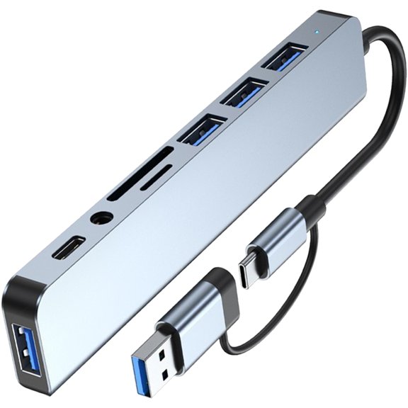 8-IN-2 USB C+USB3.0 Dock 8 Port USB Splitter Extended 3xUSB2.0+1xUSB3.0+1xType C Card Reader Adapter for Keyboards