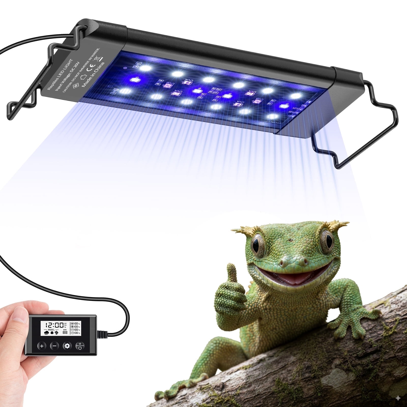 Tawatiler 8-Inch LED UVA UVB Light for Reptiles, Full Spectrum UVA & UVB Reptile Light with Auto 24-Hour Cycle Timer & 10 Dimmable with Controller for Turtles, Snakes, and Bearded Dragons