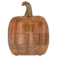 thumbnail image 1 of Wooden Pumpkin with Metal Stem Tabletop Decoration, Brown, 8", Fall by Way To Celebrate, 1 of 4