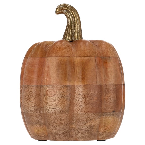Wooden Pumpkin with Metal Stem Tabletop Decoration, Brown, 8", Fall by Way To Celebrate