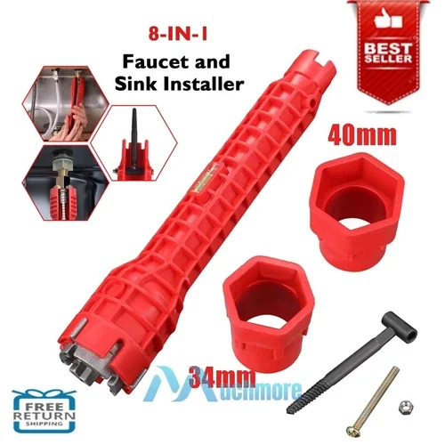 8-In-1 Faucet And Sink Installer Multi Tool Pipe Wrench For Plumbers Homeowners