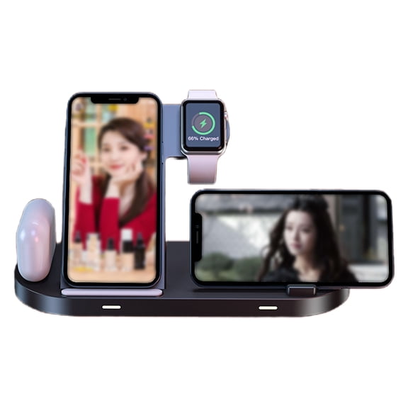 8-in-1 LED Magnetic Wireless Charger Stand for Smartphones Smartwatches & Earbuds Fast Charging Station-Black