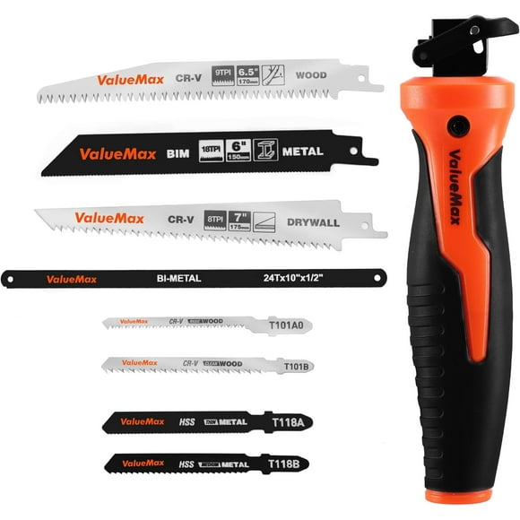 8-In-1 Multi-Blades Hand Saw, Quick-Change Mechanism Hacksaws with TPR Handle, CRV & Bimetal Blades, Drywall/Jab Saw, Handsaws for Wood, Metal, Plastic and Plywood