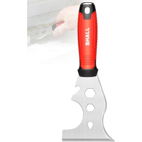 8-In-1 Paint Scraper, Stainless Steel Paint Remover Scraper Tool, Putty Knife with Hammer End and Comfort Handle, Metal Spackle Scraper for Removing Drywall Paint, Caulk, Wood, Wallpaper