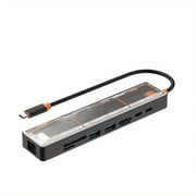 8 In1 Transparent USB-C Docking Station Adapter with HDTV, USB3.0, PD Charging, SD/TF2.0, 100M Ports