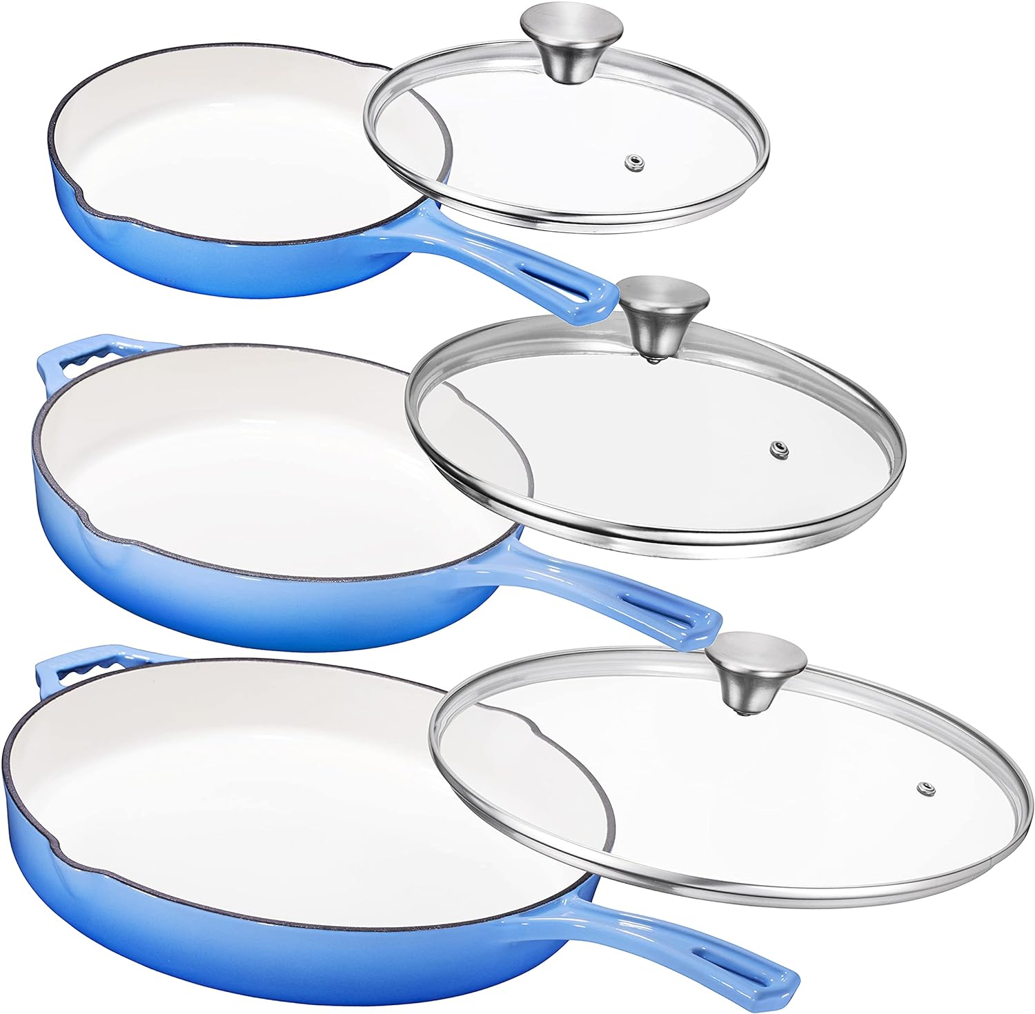 8 Inch, 10 Inch &12 Inch Blue Enamel Cast Iron Nonstick Frying Pan