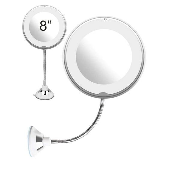 8 Inch 10x Magnifying Suction Cup Mirror, Bathroom Makeup Vanity Mirror with Suction Cup, 360 Rotating Flexible Gooseneck for Travel and Home
