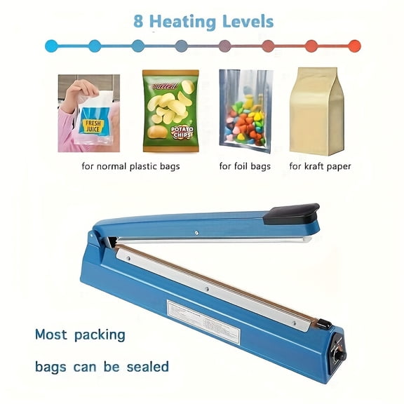 8-Inch  11.81-Inch Manual Impulse Heat Sealer, Adjustable Temperature, Portable Bag Sealing Machine for Plastic, Mylar, PE, PP, ABS Shrink Wrap Bags, with Extra Replacement Parts