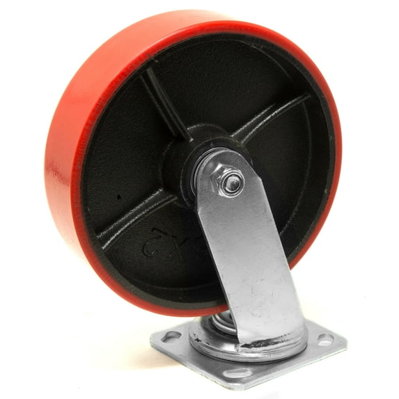 8-Inch 1100-Pound Capacity Double-Bearing Cast Iron and Polyurethane Swivel Plate Caster
