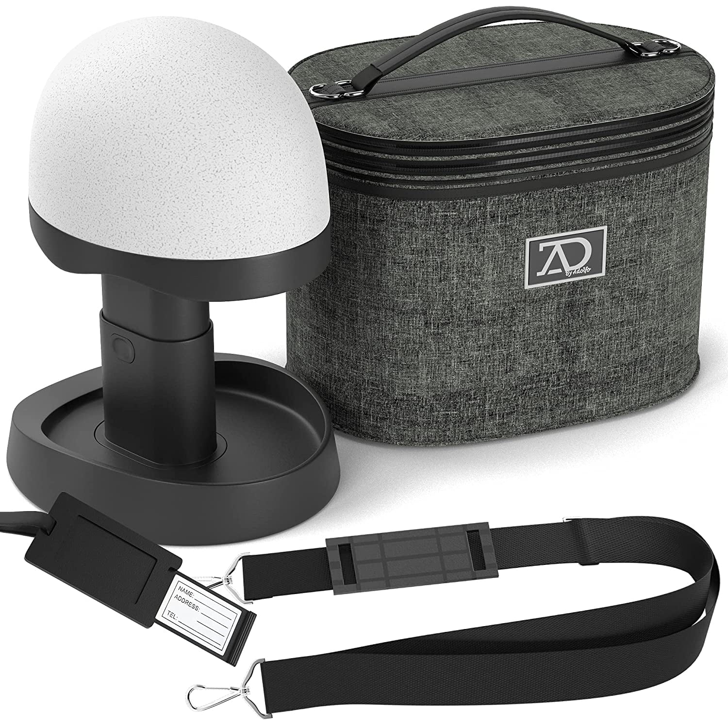 - 8 Inch to 12 Inch High Wig Travel Case Collapsible Wig Stand - Dome Foam Wig Head Stand in Zipper Carrying Case with Handle for Safe Traveling Storage of Wigs, Lace Front Cap(Denim Silver)
