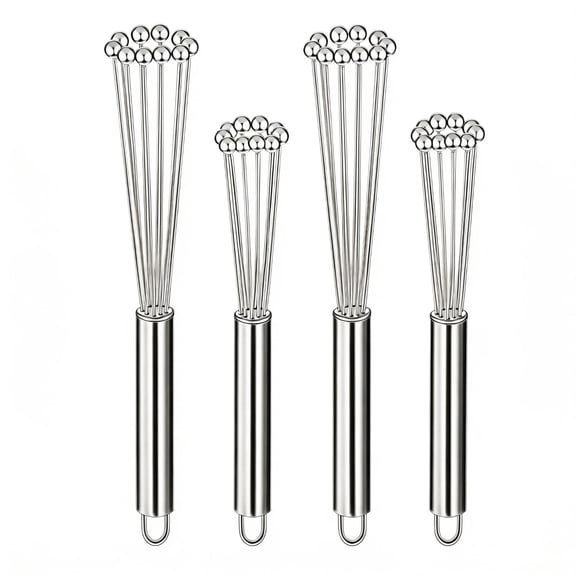 8 Inch and 12 Inch Stainless Steel Whisk, Stainless Steel Kitchen Whisk for Eggs, Batter and Small Batch Mixing, Heavy Gauge Wire Whip with Weighted Handle for Control