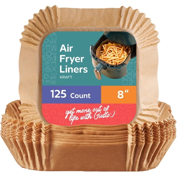 [8 Inch - 125 Count] Square Air Fryer Liners Disposable - Non-Stick, Oil & Water Resistant Parchment Paper - Fits 5-8 QT Square Air Fryers, Ovens & More (Formerly Comfy Package)