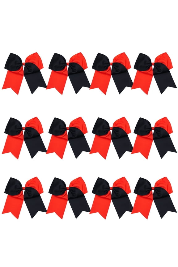 8 Inch 2 Colors Jumbo Cheerleader Bows Ponytail Holder Cheerleading Bows Hair 12 Pcs (Red/Black)