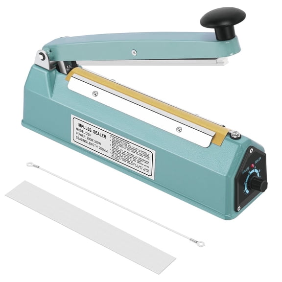 8" Inch (200mm) Impulse Sealer (300w)- Manual Plastic Bag Heat Seal Machine Poly Sealing Closer Kit Adjustable Time Portable with Free Replacement Element Grip and Teflon