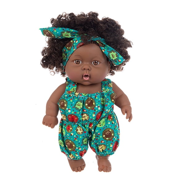 8 Inch (21cm) Cute Curly Hair Baby Doll with Colorful Print Outfit – Safe Pretend Play Toy for Kids