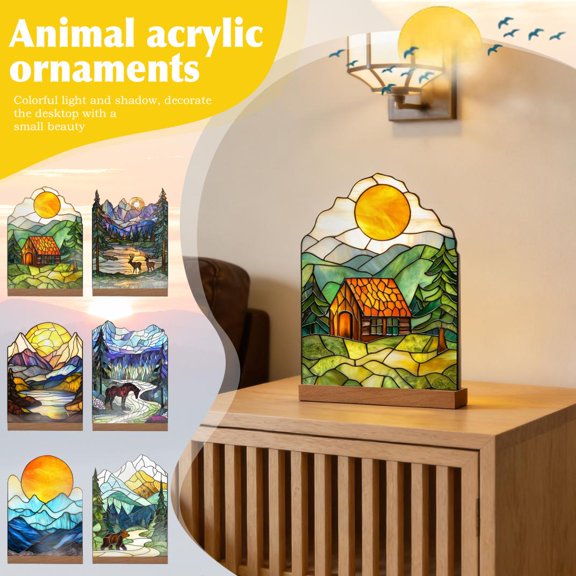 8 Inch 2D Acrylic Animal Landscape Ornament, Vividly Printed Tabletop Standing Decor With Rustic Scenery & Cute Wildlife Patterns, Pack Of 1, For Home Living Room, Bedroom Decor,