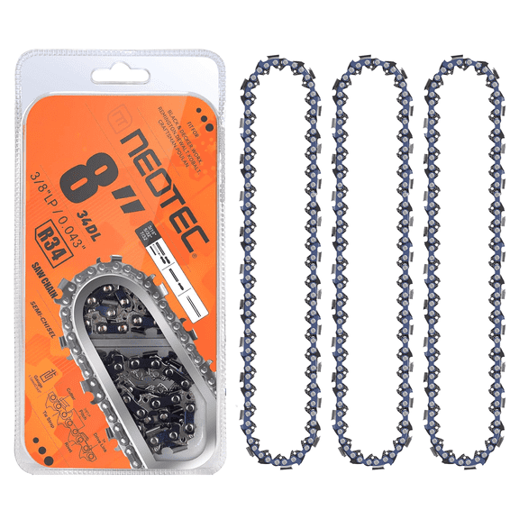 Neotec R34 Chainsaw Chain 8 inch 3/8" Pitch .043" Gauge 34 Drive Links 3-Pack, Replacement Chain Fit for DeWalt DCPS620