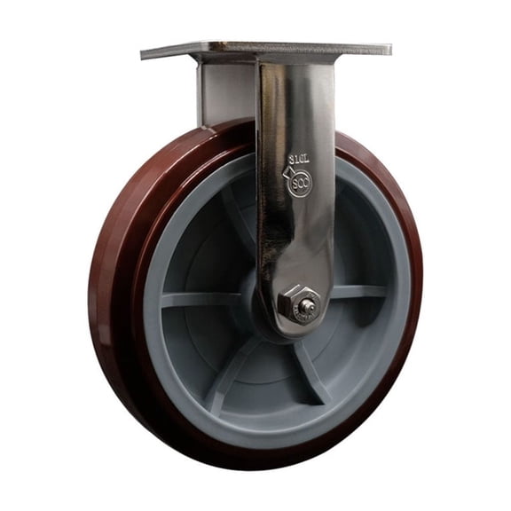8 Inch 316 Stainless Steel Polyurethane Wheel Rigid Caster w/Delrin Bearing SCC