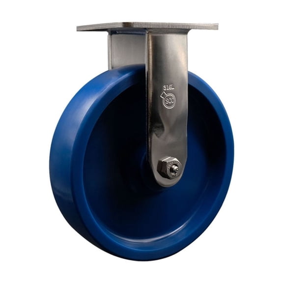 8 Inch 316 Stainless Steel Solid Poly Wheel Rigid Caster with Roller Bearing SCC