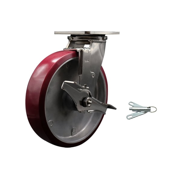 8 Inch 316SS Poly on Aluminum Caster with Roller Bearing & Brake/Swivel Lock SCC