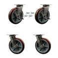 thumbnail image 1 of 8 Inch 316SS Polyurethane Caster Set with Delrin Bearings 4 Swivel Locks 2 Brake, 1 of 2