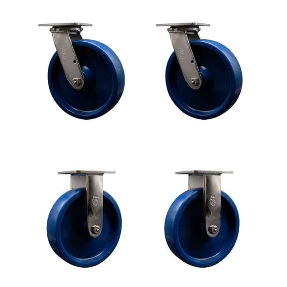 8 Inch 316SS Solid Poly Caster Set with Roller Bearings 2 Swivel 2 Rigid SCC