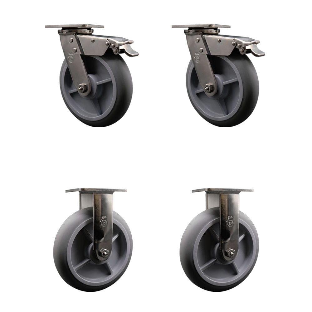 8 Inch 316SS Thermo Donut Tread Caster Set with Delrin Bearings 2 ...
