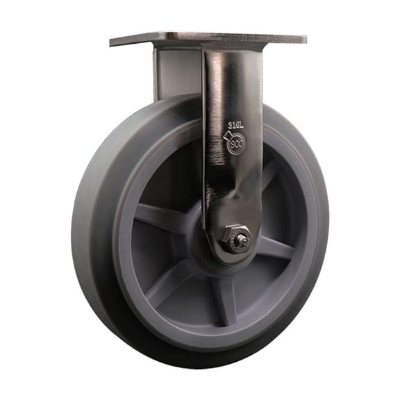 8 Inch 316SS Thermo Rubber Flat Tread Wheel Rigid Caster with Roller Bearing