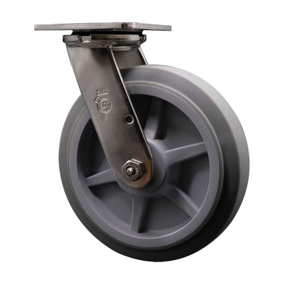 8 Inch 316SS Thermo Rubber Flat Tread Wheel Swivel Caster with Roller Bearing