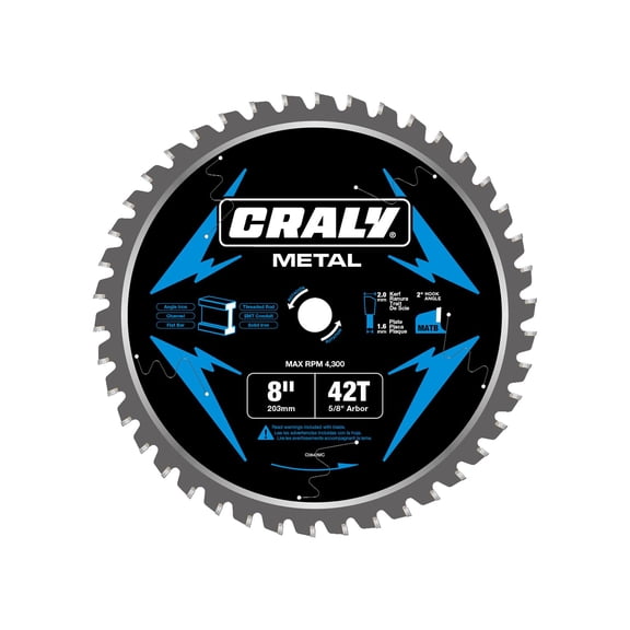8 Inch 42 Teeth Steel and Ferrous Metal Cutting Circular Saw Blade, 5/8 Inch Arbor, Thin Kerf, Professional Carbide Tipped Blade for Angle Iron, Threaded Rod, EMT Conduit(C0842MC)