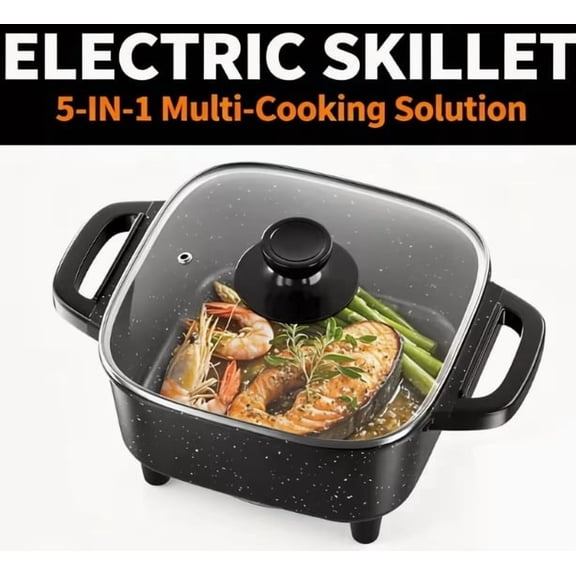 8-Inch 5-in-1 Electric Hot Pot Non-Stick Multi Cooker for Grilling, Frying, Stir-Frying, Steaming & Cooking Portable for Camping, Dorm & Family Meals