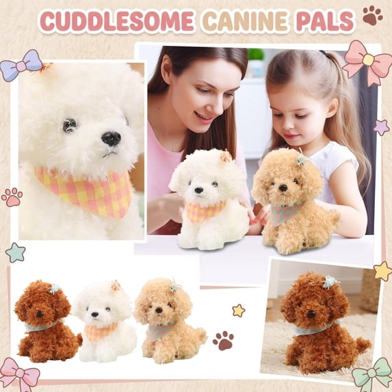 8 Inch Adorable White Puppy Stuffed Animal, Soft Plush Dog Toy With Cute Checkered Scarf, Cuddly Companion For Snuggling, Playing And Bedroom Decor, Perfect Gift For Family, Kids